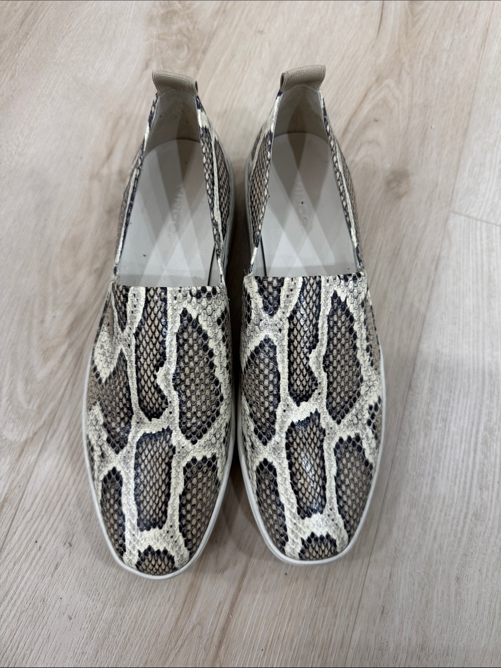 Vince Cream and Brown Snake-Print Slip-Ons